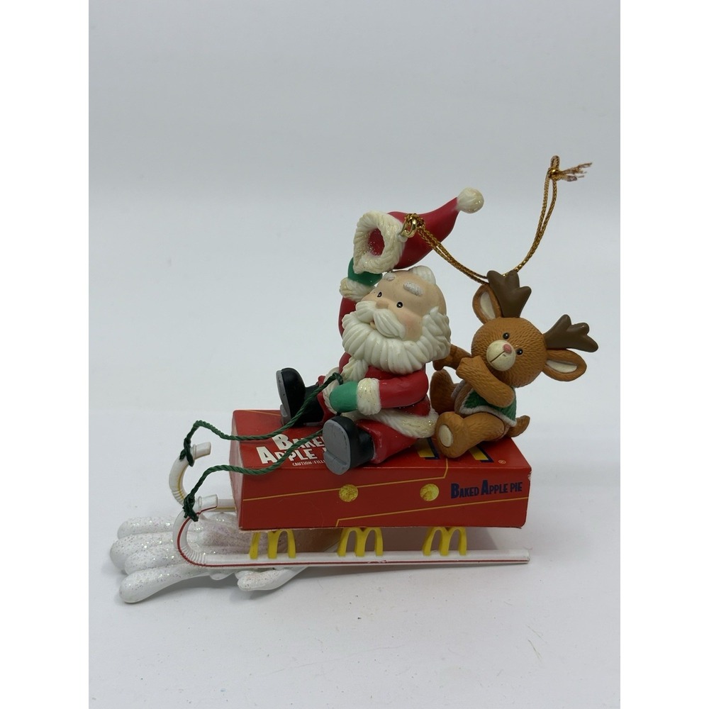 1996 McDonald's Collectible Ornament~Santa On Sleigh Baked Apple Pie Rudolph